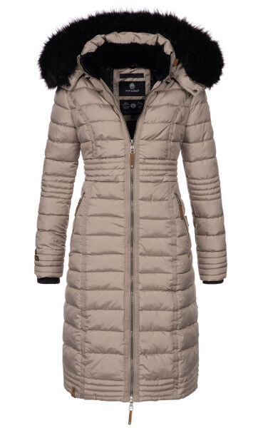 Navahoo Umay Damen lange Winterjacke mit Fellkragen Taupe-Gr.XL