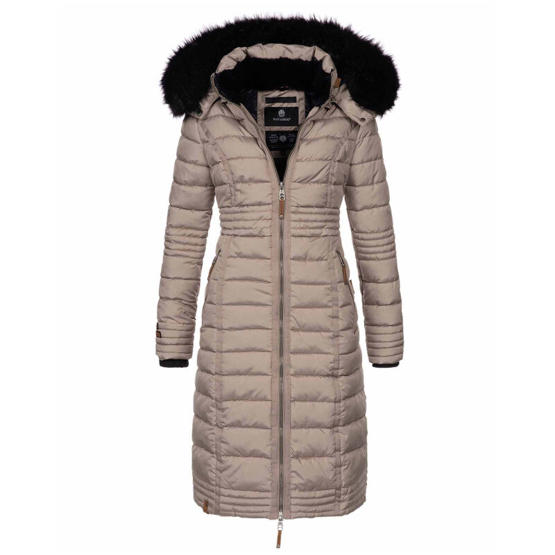Navahoo Umay Damen lange Winterjacke mit Fellkragen Taupe-Gr.XXL