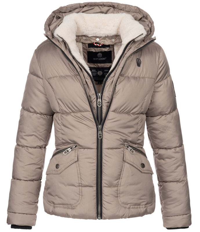 Navahoo Megan Damen Winter Steppacke mit Kapuze Taupe