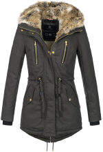 Navahoo Diamond lange Damen Winterjacke mit Teddyfell Anthrazit Größe M - Gr. 38