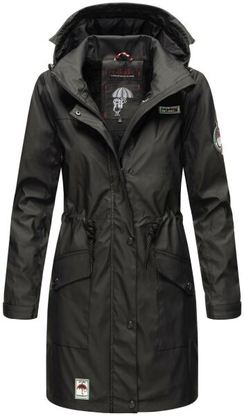 Navahoo Deike Damen Regenjacke Regenmantel lang Teddyfell Schwarz-Gr.XS