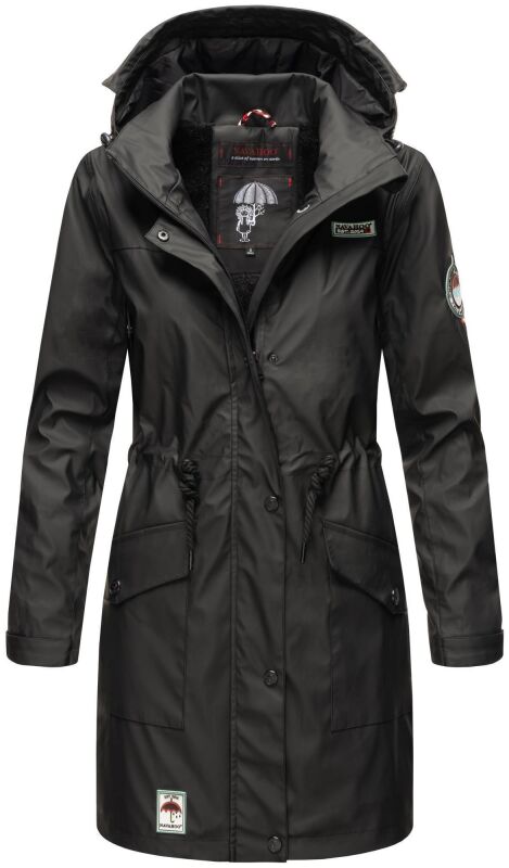 Navahoo Deike Damen Regenjacke Regenmantel lang Teddyfell Schwarz