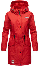 Navahoo Deike Damen Regenjacke Regenmantel lang Teddyfell Rot-Gr.S