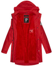 Navahoo Deike Damen Regenjacke Regenmantel lang Teddyfell Rot-Gr.S