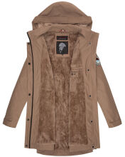 Navahoo Deike Damen Regenjacke Regenmantel lang Teddyfell Taupe-Gr.XS