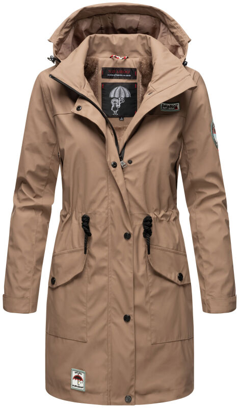Navahoo Deike Damen Regenjacke Regenmantel lang Teddyfell Taupe-Gr.L