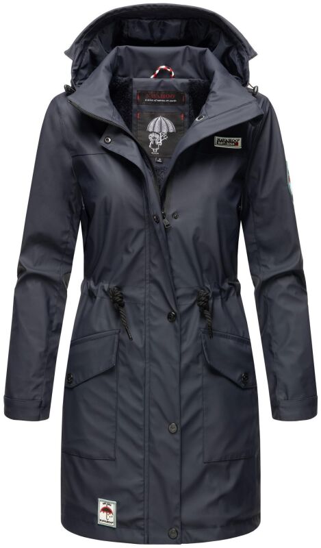 Navahoo Deike Damen Regenjacke Regenmantel lang Teddyfell Navy