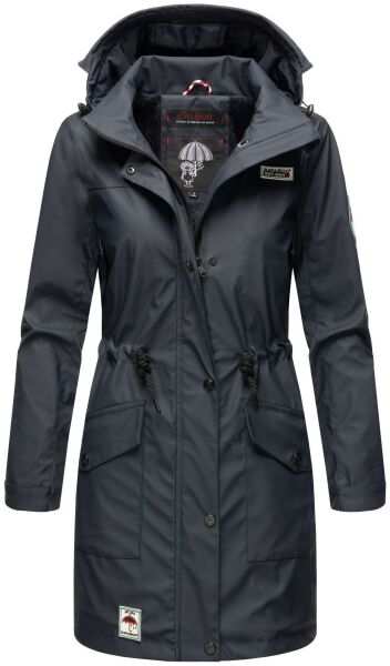 Navahoo Deike Damen Regenjacke Regenmantel lang Teddyfell Navy-Gr.M