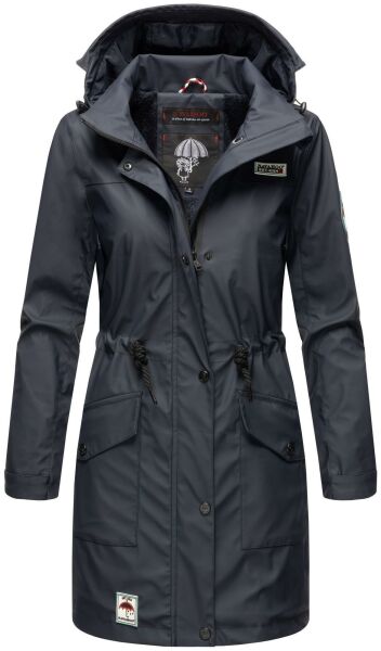Navahoo Deike Damen Regenjacke Regenmantel lang Teddyfell Navy-Gr.XL