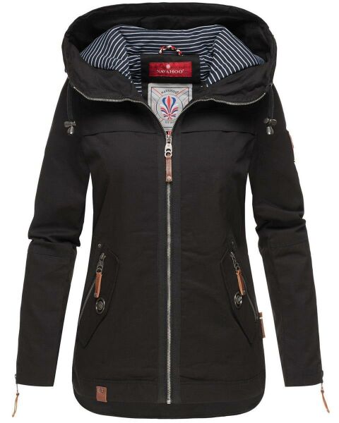 Navahoo Wekoo Damen Übergangsjacke mit Kapuze Schwarz  Größe XXL - Gr. 44