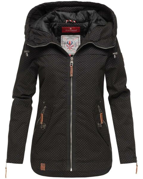 Navahoo Wekoo Damen Übergangsjacke mit Kapuze Schwarz Muster Größe S - Gr. 36
