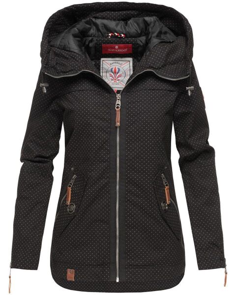 Navahoo Wekoo Damen Übergangsjacke mit Kapuze Schwarz Muster Größe XXL - Gr. 44