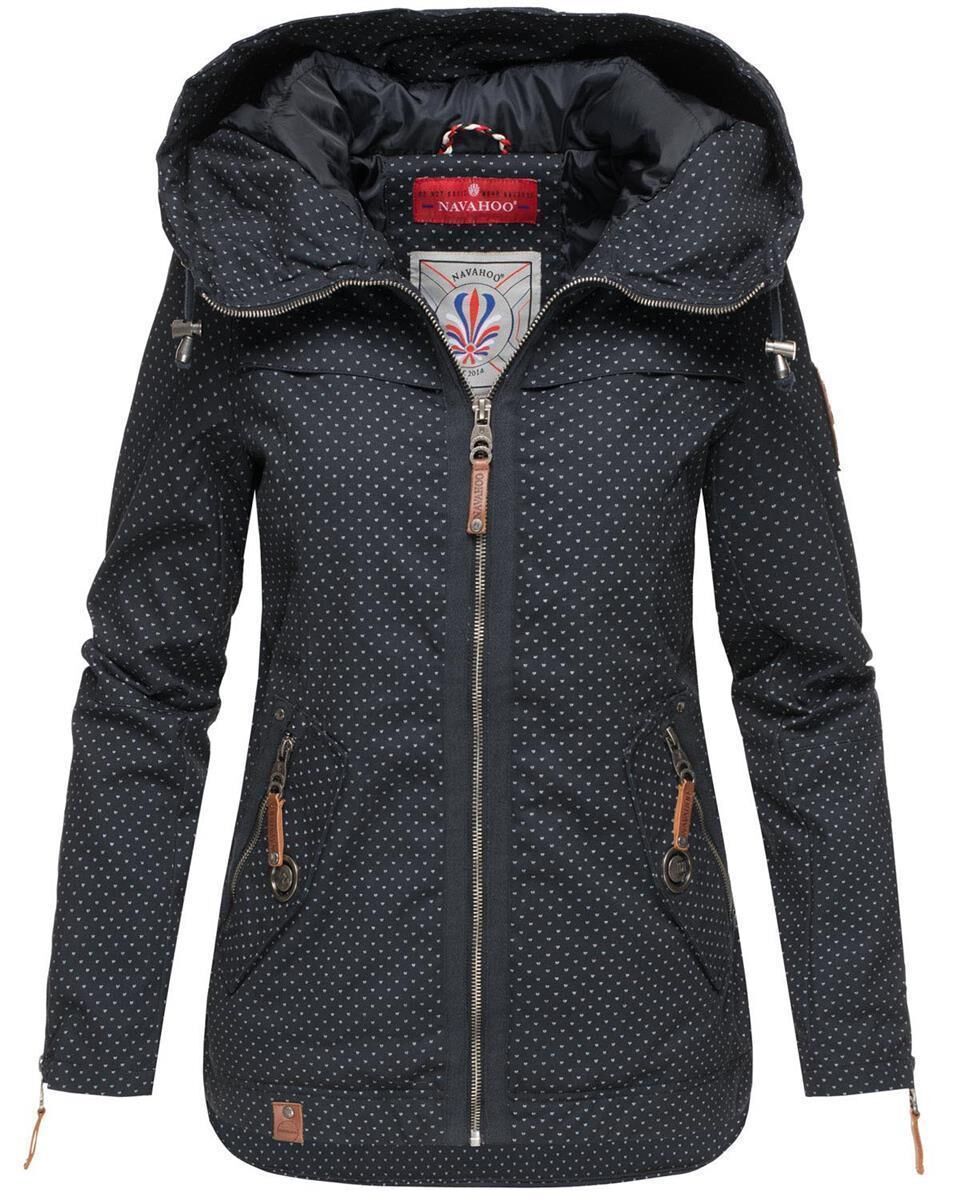 Navahoo Wekoo Damen Übergangsjacke mit Kapuze Navy Muster Größe M - Gr. 38