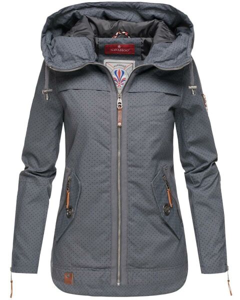 Navahoo Wekoo Damen Übergangsjacke mit Kapuze Dunkelgrau Muster Größe XS - Gr. 34