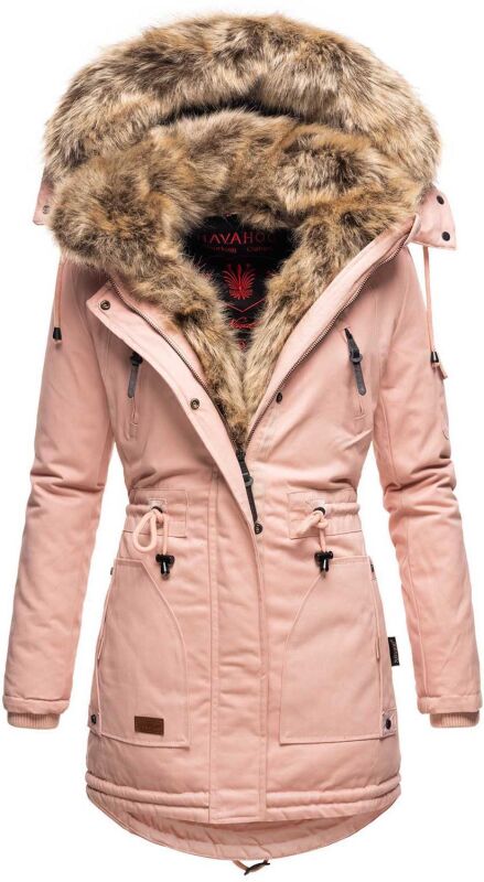 Navahoo Daria warme Damen Parka Winterjacke mit Kunstfell Kragen Rosa Gr&ouml;&szlig;e XXL - Gr. 44