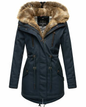 Navahoo Diamond lange Damen Winterjacke mit Teddyfell Navy Größe M - Gr. 38