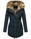 Navahoo Diamond lange Damen Winterjacke mit Teddyfell Navy Größe M - Gr. 38