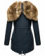 Navahoo Diamond lange Damen Winterjacke mit Teddyfell Navy Größe M - Gr. 38