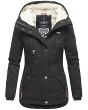 Marikoo Bikoo Damen gefütterte Winterjacke mit Teddyfell Schwarz Größe XS - Gr. 34