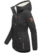 Marikoo Bikoo Damen gefütterte Winterjacke mit Teddyfell Schwarz Größe S - Gr. 36