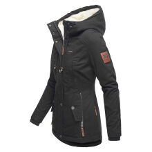 Marikoo Bikoo Damen gefütterte Winterjacke mit Teddyfell Schwarz Größe XL - Gr. 42