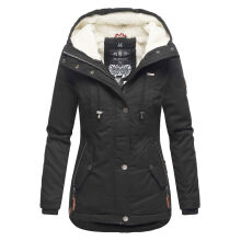 Marikoo Bikoo Damen gefütterte Winterjacke mit Teddyfell Schwarz Größe XXL - Gr. 44