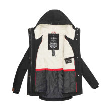Marikoo Bikoo Damen gefütterte Winterjacke mit Teddyfell Schwarz Größe XXL - Gr. 44