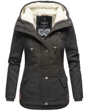 Marikoo Bikoo Damen gefütterte Winterjacke mit Teddyfell Anthrazit Größe M - Gr. 38