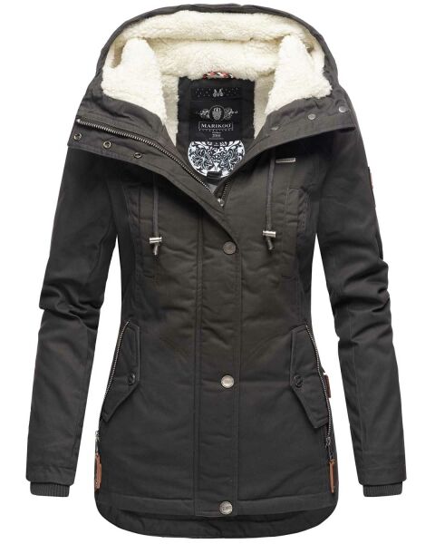 Marikoo Bikoo Damen gefütterte Winterjacke mit Teddyfell Anthrazit Größe L - Gr. 40