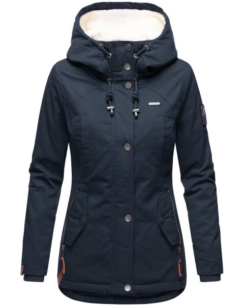Marikoo Bikoo Damen gefütterte Winterjacke mit Teddyfell Navy Größe XS - Gr. 34