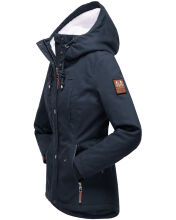 Marikoo Bikoo Damen gefütterte Winterjacke mit Teddyfell Navy Größe XS - Gr. 34