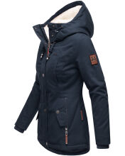 Marikoo Bikoo Damen gefütterte Winterjacke mit Teddyfell Navy Größe S - Gr. 36