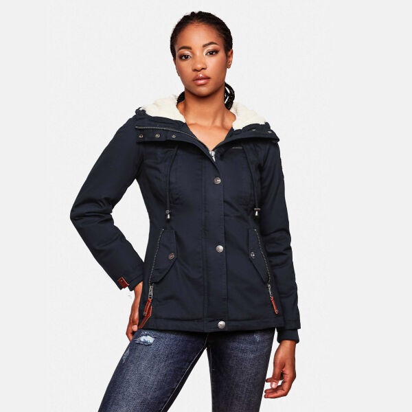 Marikoo Bikoo Damen gefütterte Winterjacke mit Teddyfell Navy Größe M - Gr. 38