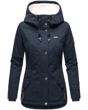 Marikoo Bikoo Damen gefütterte Winterjacke mit Teddyfell Navy Größe M - Gr. 38