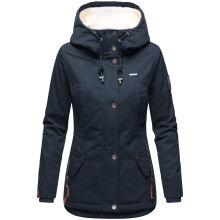 Marikoo Bikoo Damen gefütterte Winterjacke mit Teddyfell Navy Größe M - Gr. 38