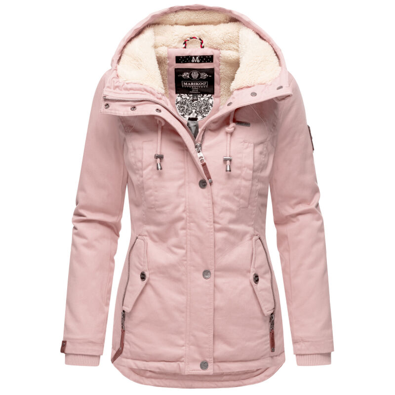 Marikoo Bikoo Damen gef&uuml;tterte Winterjacke mit Teddyfell Rosa Gr&ouml;&szlig;e M - Gr. 38