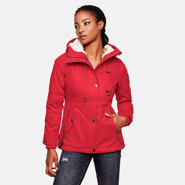 Marikoo Bikoo Damen gefütterte Winterjacke mit Teddyfell Rot Größe XXL - Gr. 44