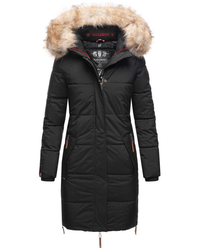 Navahoo Halina Damen Winter Steppmantel mit Kunstfell Schwarz Gr&ouml;&szlig;e L - Gr. 40