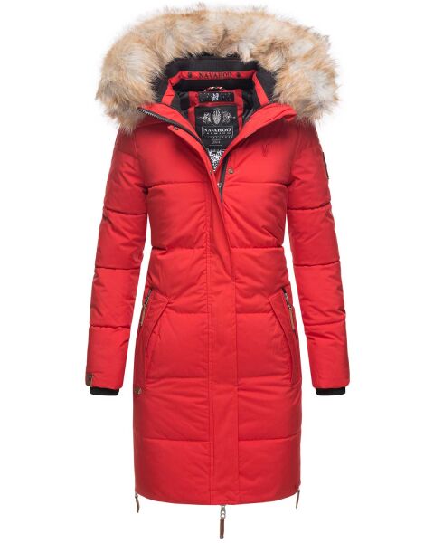 Navahoo Halina Damen Winter Steppmantel mit Kunstfell Rot Größe S - Gr. 36