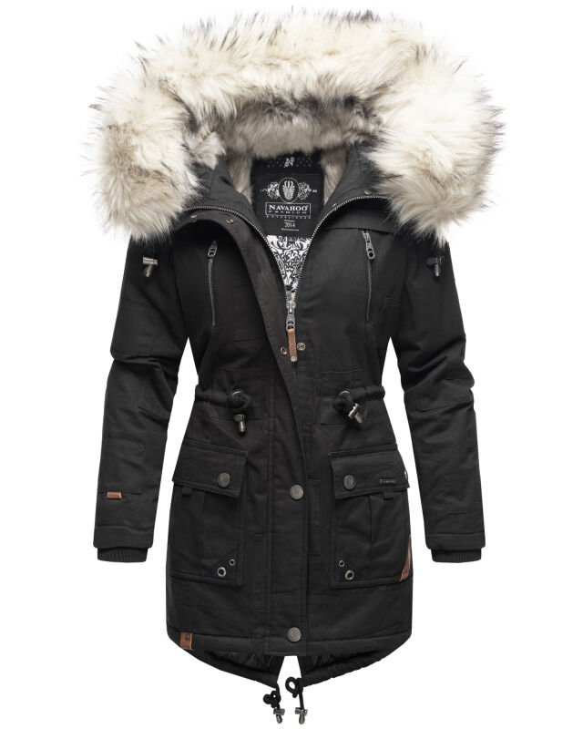 Navahoo Honigfee Damen Parka Winterjacke Schwarz