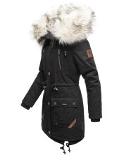 Navahoo Honigfee warme Damen Winterjacke mit Kapuze und Kunstfell Schwarz Größe S - Gr. 36