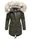 Navahoo Honigfee warme Damen Winterjacke mit Kapuze und Kunstfell Olive Größe XS - Gr. 34