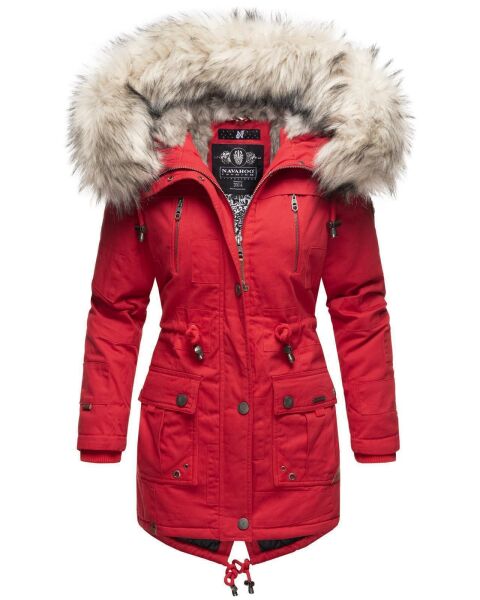 Navahoo Honigfee ladies parka winter jacket with fur collar - Red-Gr.XS