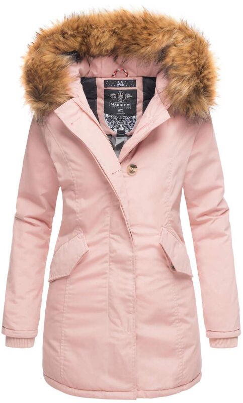 Marikoo Karmaa-Princess Damen Parka Winterjacke mit Fellkragen Rosa