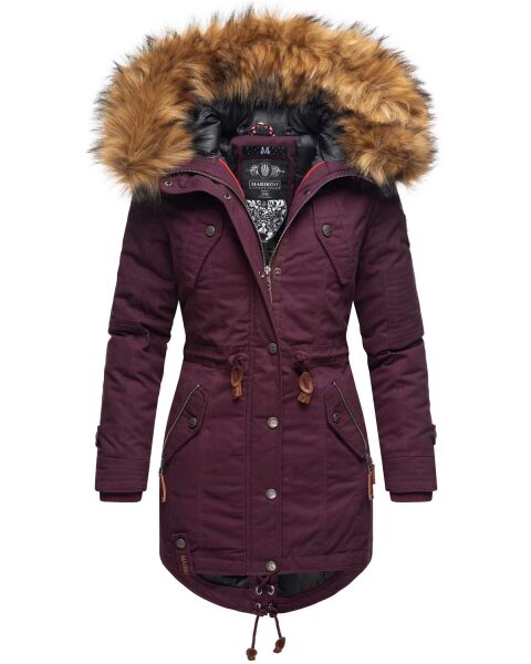 Marikoo La Viva Princess ladies winterjacket with fur collar - Wine Red-Gr.S