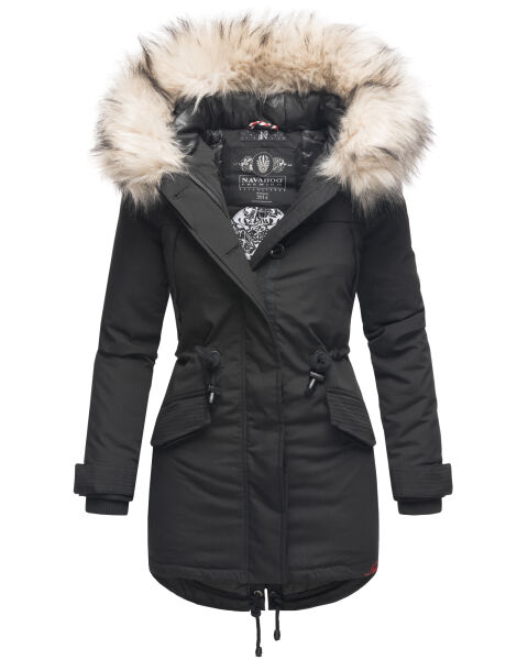 Navahoo Lady Like warme Damen Winterjacke mit Kapuze und Kunstfell Schwarz Größe XS - Gr. 34