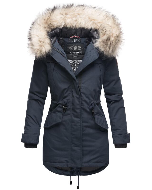 Navahoo Lady Like warme Damen Winterjacke mit Kapuze und Kunstfell Navy Größe S - Gr. 36
