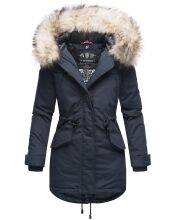 Navahoo Lady Like warme Damen Winterjacke mit Kapuze und Kunstfell Navy Gr&ouml;&szlig;e S - Gr. 36