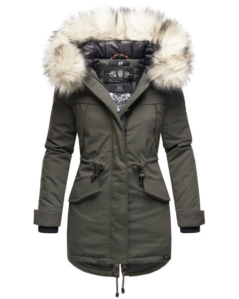 Navahoo Lady Like warme Damen Winterjacke mit Kapuze und Kunstfell Anthrazit Größe XS - Gr. 34