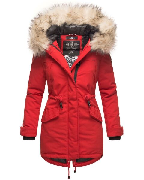 Navahoo Lady Like warme Damen Winterjacke mit Kapuze und Kunstfell Rot Größe XS - Gr. 34